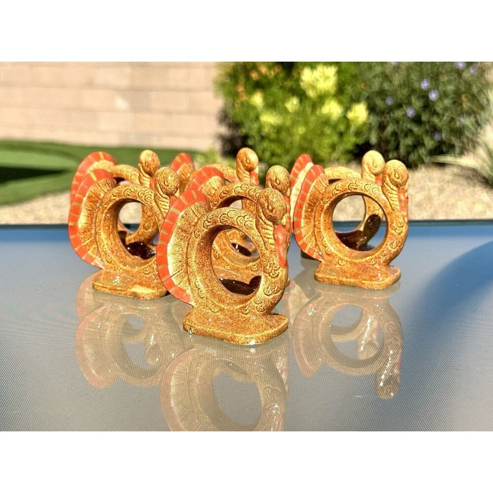 7 Vintage Ceramic Thanksgiving Fall Harvest Decor Turkey Napkin Holders - 3
